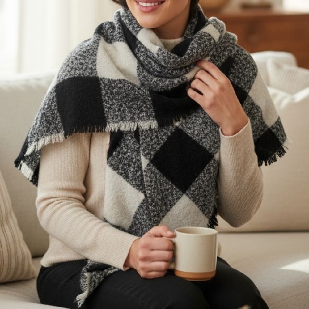Sonoma Black and Cream Accent scarf with Geometric Design